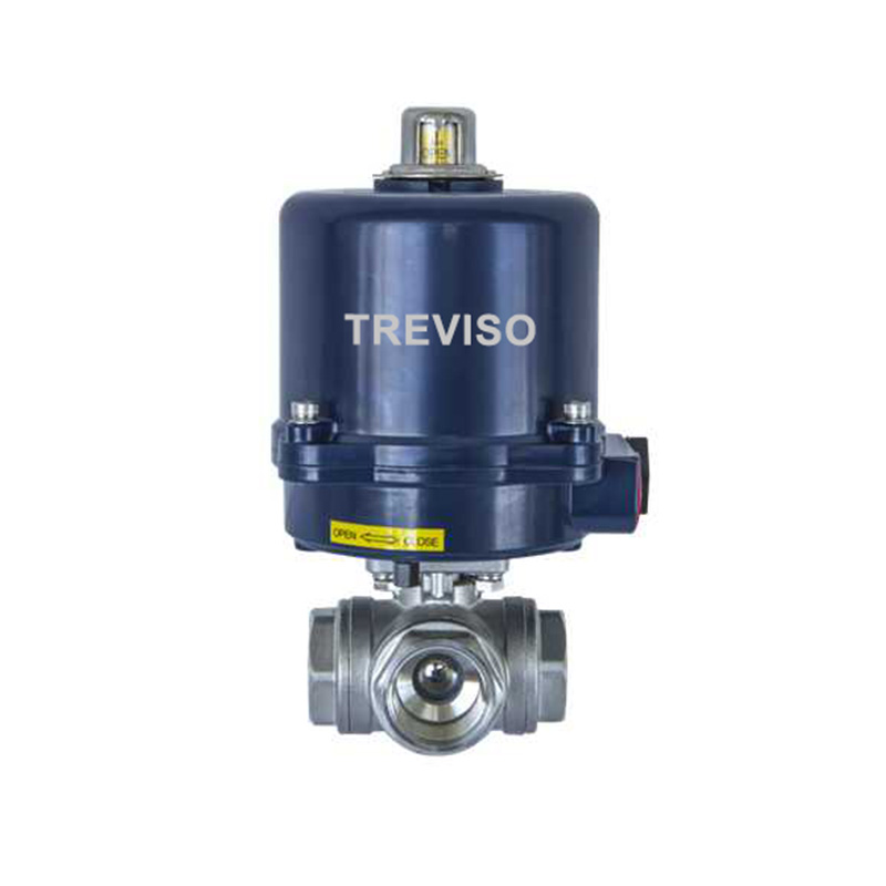 Electric three-way threaded ball valve