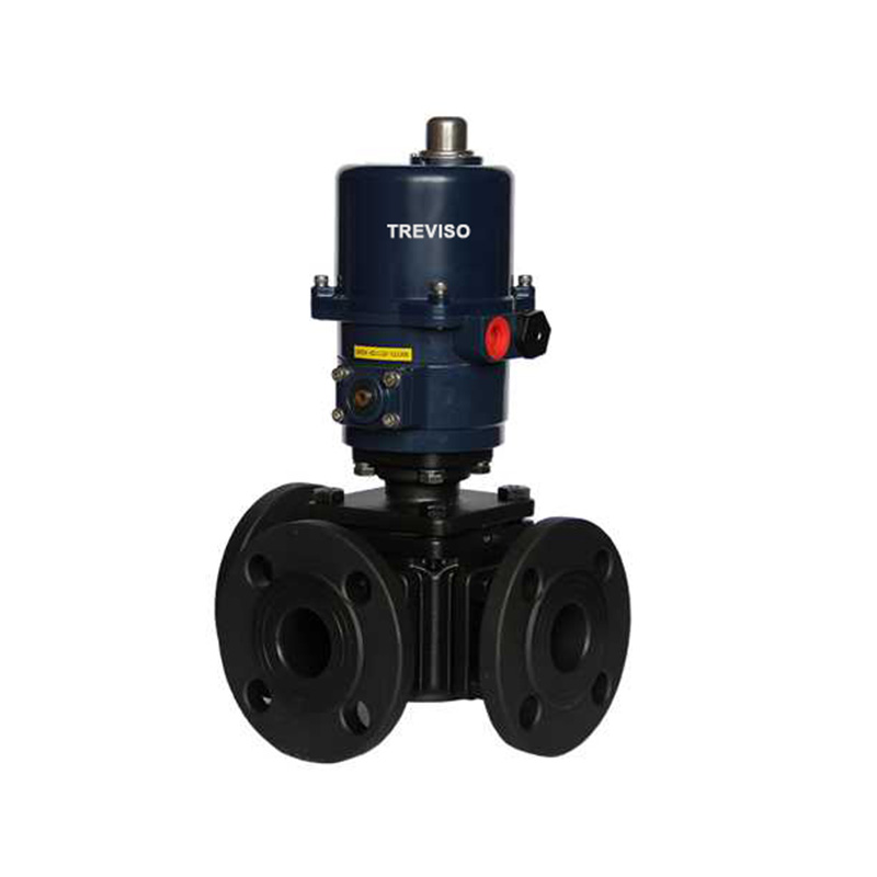 Electric three-way carbon steel ball valve