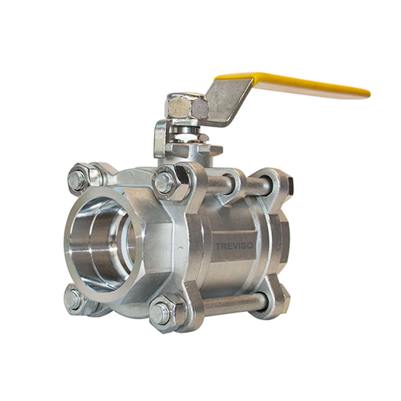Three piece socket weld ball valve with handle
